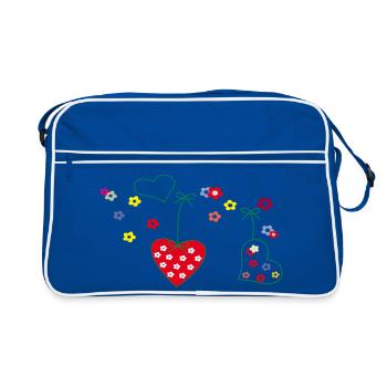 Hearts with Flowers - Retro Bag - blue/white - Front