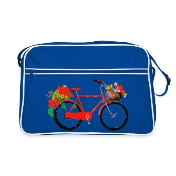 Vélo rouge avec panier de fleurs - Sac Retro - bleu/blanc - Devant