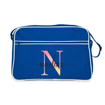 N | Monogramm | Name | Nadine |Watercolor - Retro Tasche - Blau/Weiß - Vorne