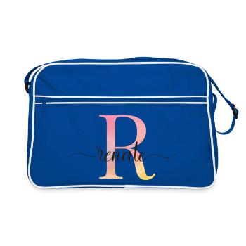 R | Monogramm | Name | Renate |Watercolor - Retro Tasche - Blau/Weiß - Vorne