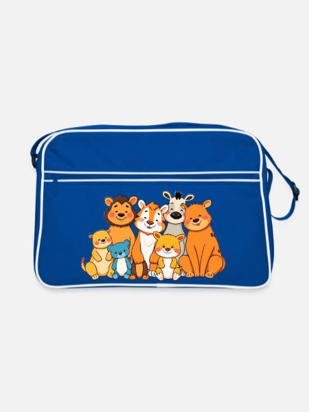 Playful Animal Family Comic Design - Retro Bag - blue/white - Front