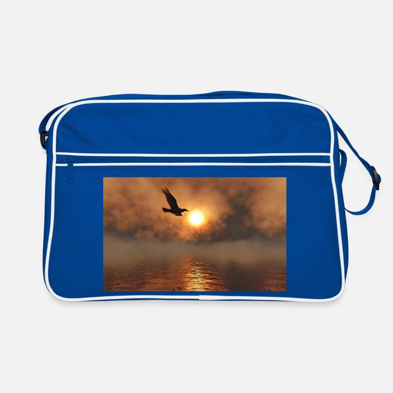 Oiseau du coucher de soleil au-dessus de la mer - Sac Retro - bleu/blanc