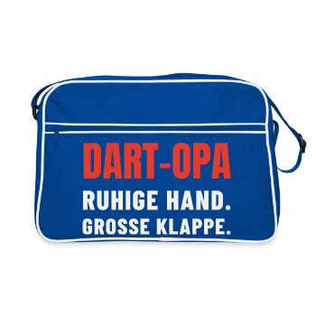 Dart Opa Geschenk: Ruhige Hand, große Klappe - Retro Tasche - Blau/Weiß - Vorne