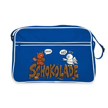 Schokolade Engelchen Teufelchen Nö Doch Naschkatze - Retro Tasche - Blau/Weiß - Vorne