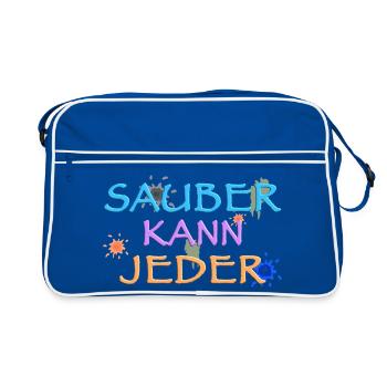 Sauber kann Jeder, witziger Spruch - Retro Tasche - Blau/Weiß - Vorne
