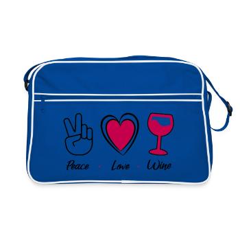 Paix amour vin - Peace love wine - humour vin - Sac Retro - bleu/blanc - Devant
