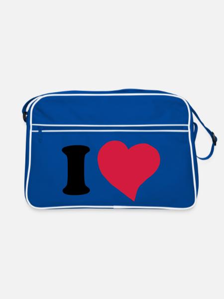I love - Ich Liebe - Retro Tasche - Blau/Weiß - Vorne