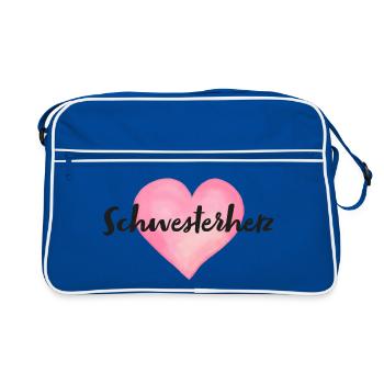 Schwesterherz Schwester Herz - Retro Tasche - Blau/Weiß - Vorne