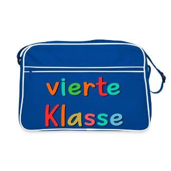Grundschule 4. Klasse - Vierte Schulklasse - Retro Tasche - Blau/Weiß - Vorne