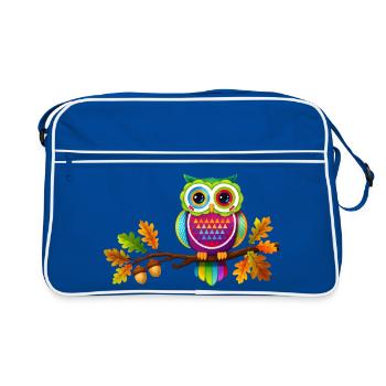 Hibou coloré sur une branche avec des feuilles d’automne - Sac Retro - bleu/blanc - Devant