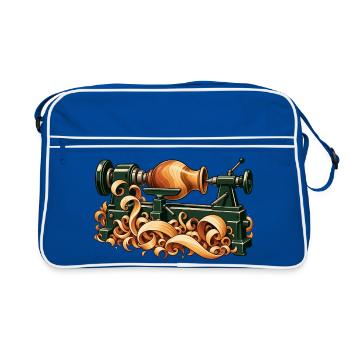 Vase nimmt Gestalt auf einer Drehbank an - Retro Tasche - Blau/Weiß - Vorne