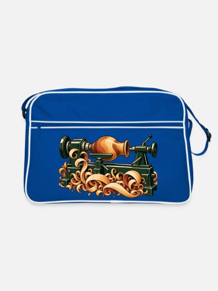 Vase nimmt Gestalt auf einer Drehbank an - Retro Tasche - Blau/Weiß