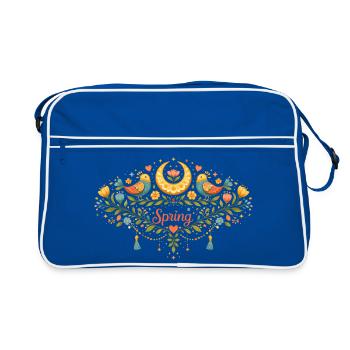 Frühlingsornament mit Blumen,Vögel und Mond - Retro Tasche - Blau/Weiß - Vorne