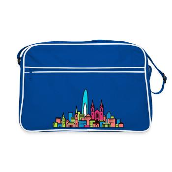 Geneva City Skyline Jet d'Eau Moderne Kunst - Retro Tasche - Blau/Weiß - Vorne