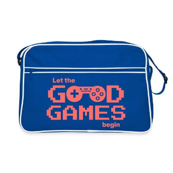 Retro Pixel Logo Gaming « Que les bons jeux commencent » - Sac Retro - bleu/blanc - Devant