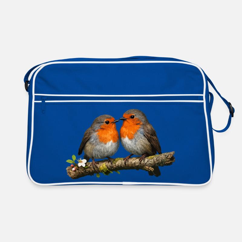 Duo Red Robin auf Ast Retro Tasche