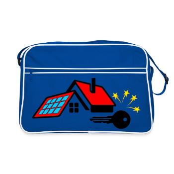 Clé pour la nouvelle maison avec panneaux solaires - Sac Retro - bleu/blanc - Devant