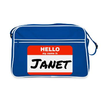 Bonjour, je m’appelle Janet Étiquette Nom Tag - Sac Retro - bleu/blanc - Devant