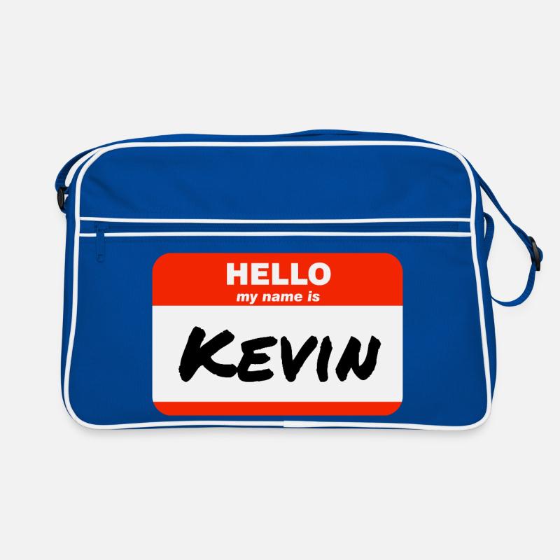 Hello My Name Is Kevin Label Name Tag - Retro Bag - blue/white