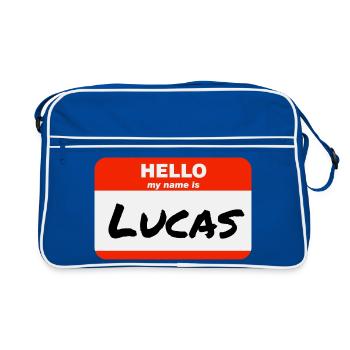 Bonjour, je m’appelle Lucas Étiquette Nom Tag - Sac Retro - bleu/blanc - Devant