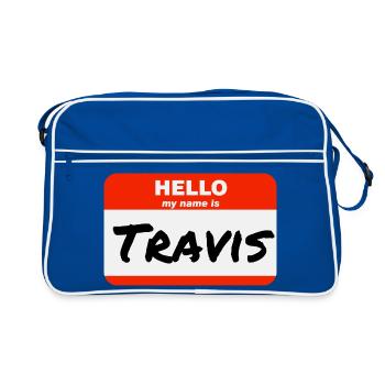 Bonjour, je m’appelle Travis, étiquette Nom Étiquette - Sac Retro - bleu/blanc - Devant