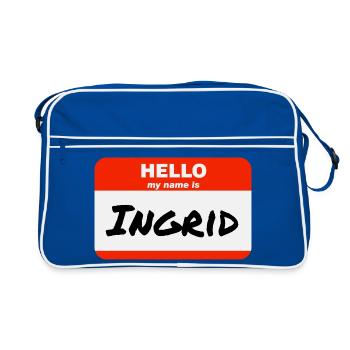Bonjour, je m’appelle Ingrid Étiquette Nom Tag - Sac Retro - bleu/blanc - Devant