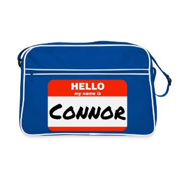 Hello My Name Is Connor Label Name Tag - Retro Bag - blue/white - Front