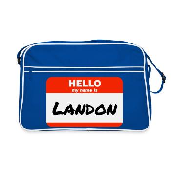 Bonjour, je m’appelle Landon Étiquette Nom Tag - Sac Retro - bleu/blanc - Devant