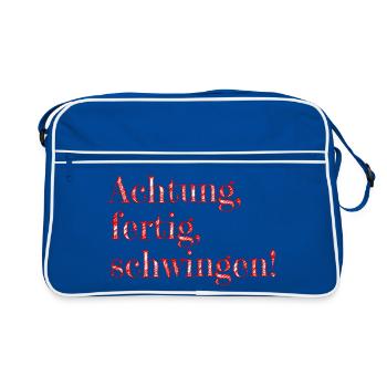 Achtung,fertig,schwingen - Retro Tasche - Blau/Weiß - Vorne