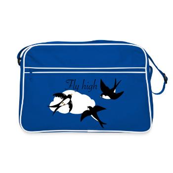 Stylish swallows in flight with cloud - Retro Bag - blue/white - Front