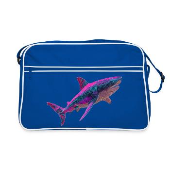 Neon Hai Leuchtend Cyberpunk Haifisch Grafik - Retro Tasche - Blau/Weiß - Vorne