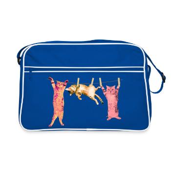 T-shirt chat, corde à linge amusante, imprimé animal - Sac Retro - bleu/blanc - Devant