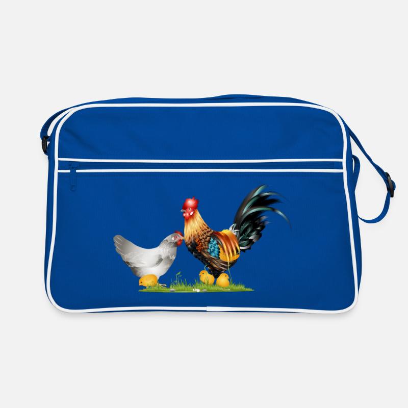 stately rooster with hen and chick offspring Retro Bag