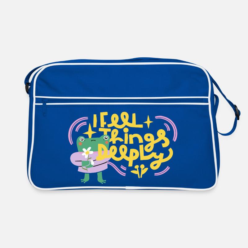 I Feel Things Deeply – Emotionaler Frosch - Retro Tasche - Blau/Weiß