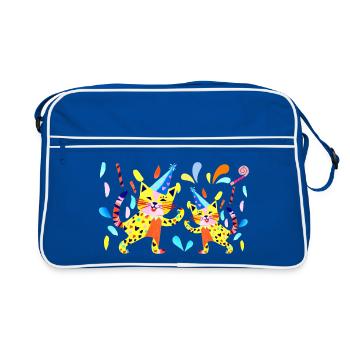 Partykatzen Neonfarben - Retro Tasche - Blau/Weiß - Vorne