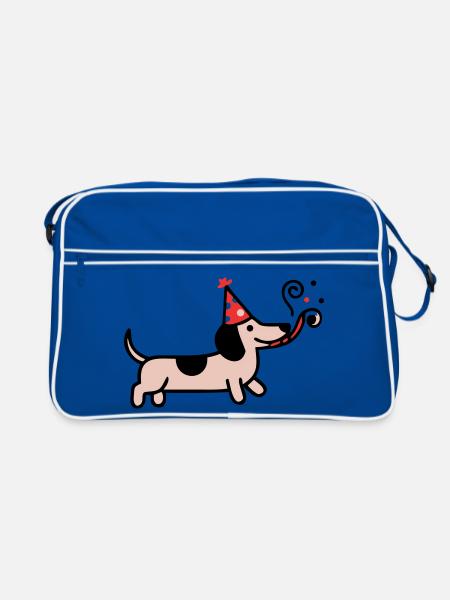 Fête Teckel Chien d’anniversaire - Sac Retro - bleu/blanc - Devant