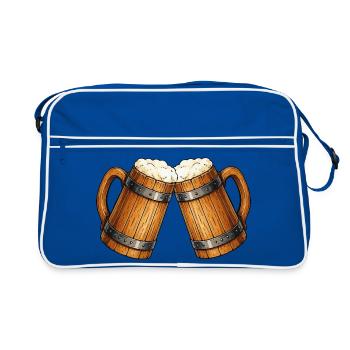 Prost! Zwei Bierkrüge Stoßen - Retro Tasche - Blau/Weiß - Vorne