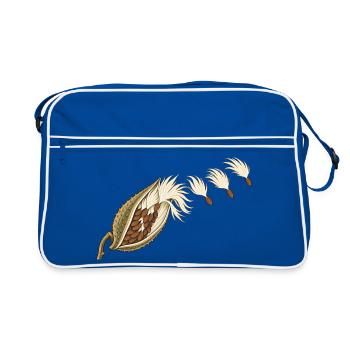 Seidenpflanzenkapsel und treibende Samen - Retro Tasche - Blau/Weiß - Vorne