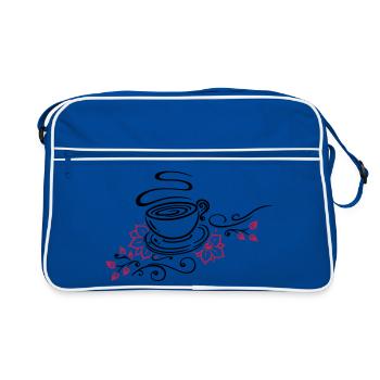 Tee, Teetasse, tea time, Kirschblüten - Retro Tasche - Blau/Weiß - Vorne
