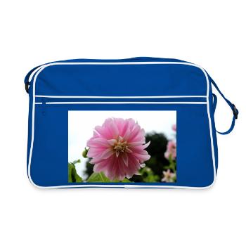 Dahlie pink rosa Blüte ,Blume - Retro Tasche - Blau/Weiß - Vorne