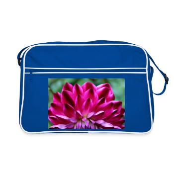 Dahlie rot Blüte ,Blume - Retro Tasche - Blau/Weiß - Vorne