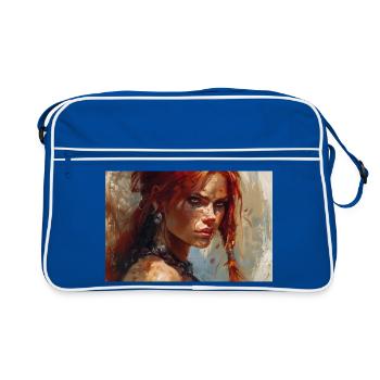 Poster Illustration Kriegerin Frau Rot Sonja - Retro Tasche - Blau/Weiß - Vorne