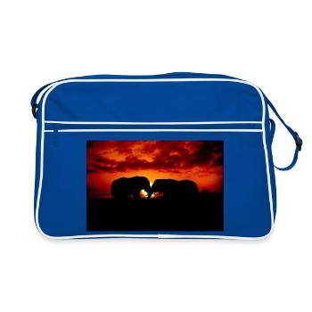 Silhouette d’éléphants au coucher du soleil - Sac Retro - bleu/blanc - Devant