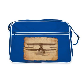 Vintage Flugzeug Illustration auf Altpapier - Retro Tasche - Blau/Weiß - Vorne
