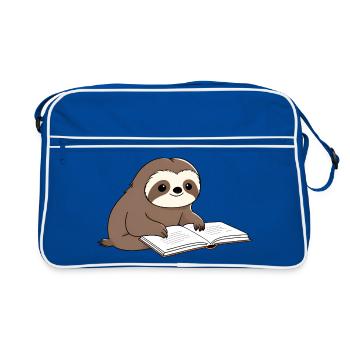 Niedlicher Faultier-Leser mit Buch - Retro Tasche - Blau/Weiß - Vorne