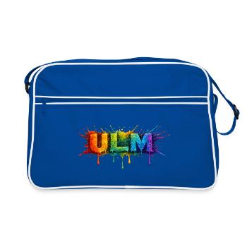 Regenbogenfarben ULM Schriftzug - Retro Tasche - Blau/Weiß - Vorne