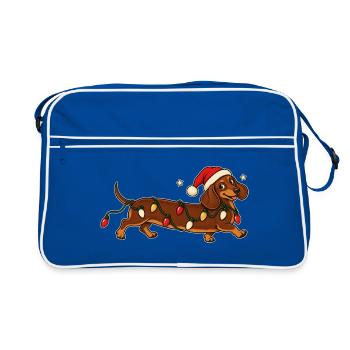   Weihnachts Dackel mit Lichterkette - Retro Tasche - Blau/Weiß - Vorne