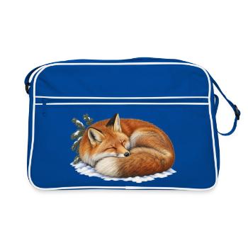 Roter Fuchs rollte sich unter dem ersten Schnee zusammen - Retro Tasche - Blau/Weiß - Vorne