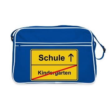 Schule Kindergarten Einschulung Lustiges Motiv - Retro Tasche - Blau/Weiß - Vorne