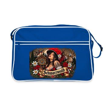  Schwarzwald Kuckucksuhr Tracht Hirsch Und - Retro Tasche - Blau/Weiß - Vorne